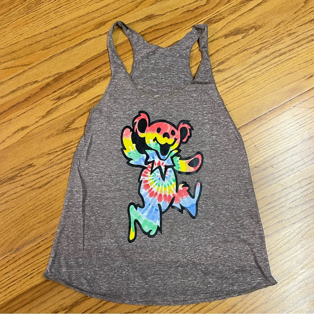 Ladies Grateful dead tie dye dancing bear Racerback Tank Top Mocha Brown